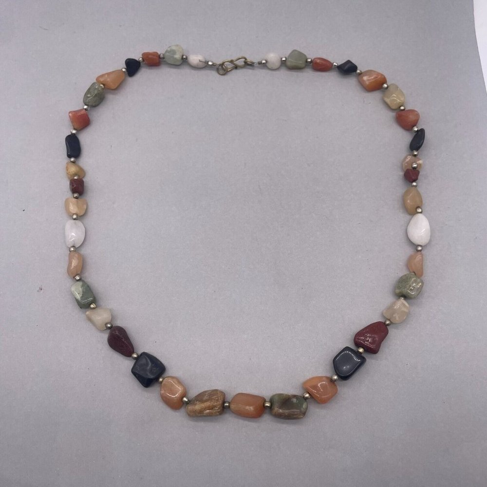 Multicolor Mixed Real Natural Stone Beaded Necklace Hook Closure 25 Inches - Picture 2 of 7